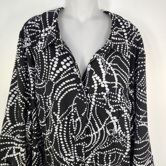 Maggie Barnes Top Womens Size 4X 30/32 Button 3/4 Sleeve Black White Polka Dots - Picture 3 of 10